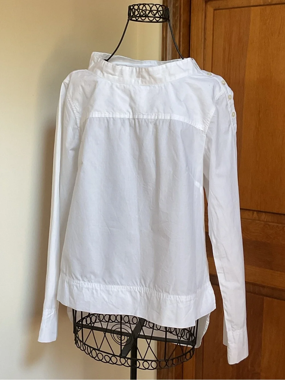 J. Crew White Long-Sleeve Button-Shoulder Blouse, 4